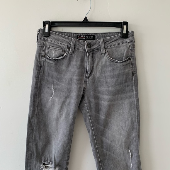 Zara Ankle Cropped Skinny Jeans Raw Hem Distressed - Picture 4 of 6
